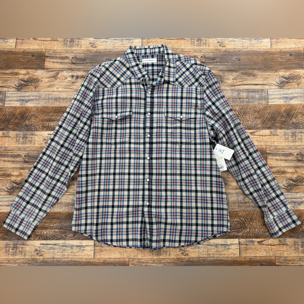 Lucky Brand Men's Long Sleeve Plaid, Western Snap Button Casual Shirt, Size XL
